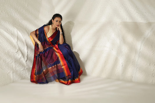 Royal blue Maheshwari silk saree