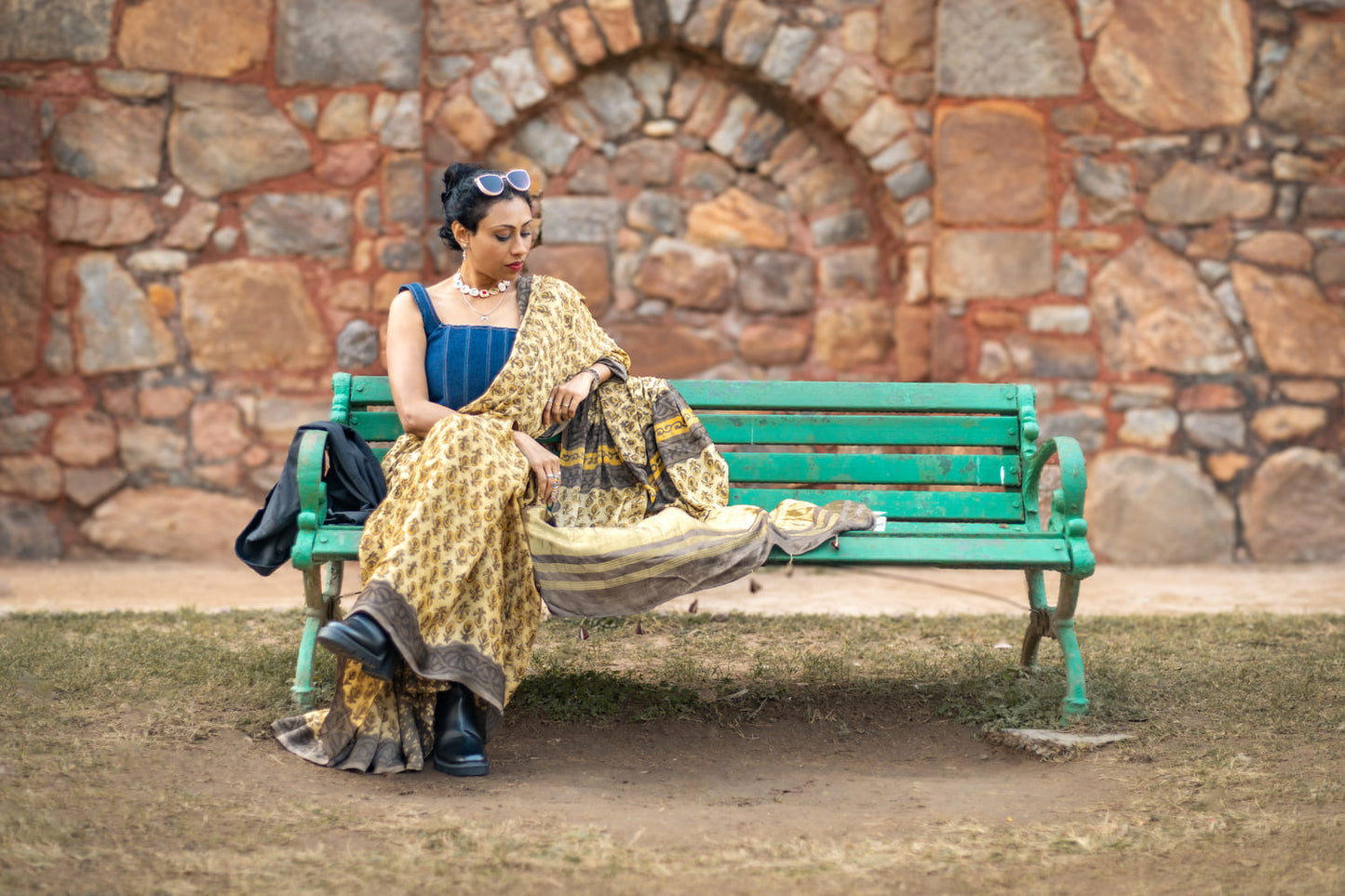 Modal silk saree with heavy Zari Pallu (Earthy yellow saree with Brown & yellow colour patterns)