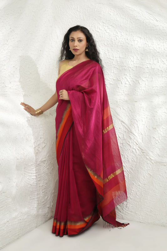 Magenta Pink Maheshwari silk saree