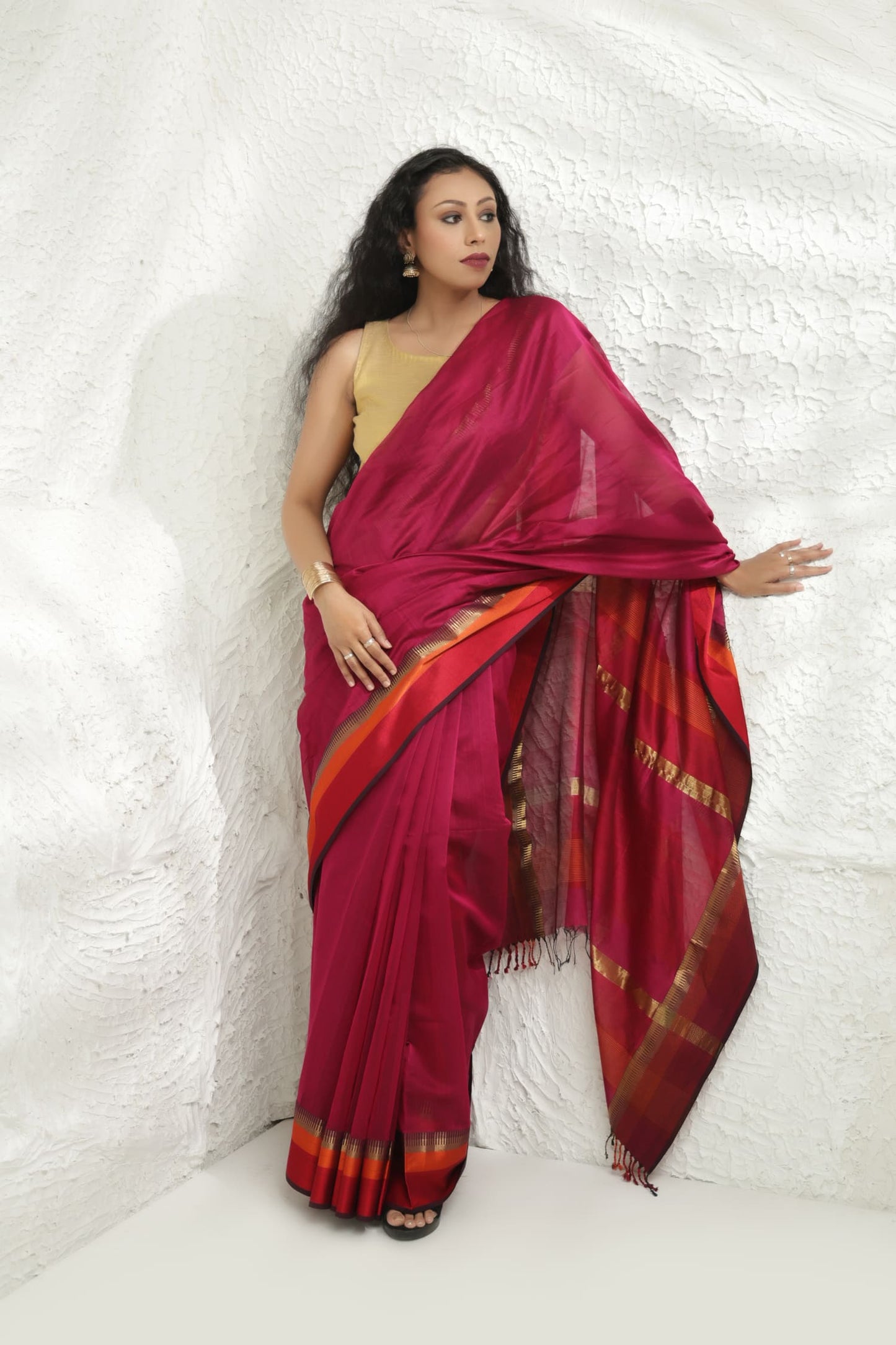 Magenta Pink Maheshwari silk saree