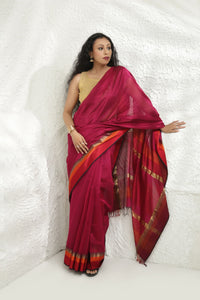 Magenta Pink Maheshwari silk saree