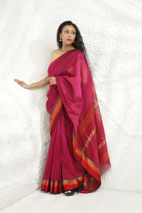 Magenta Pink Maheshwari silk saree