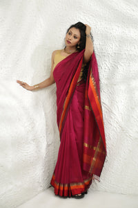 Magenta Pink Maheshwari silk saree
