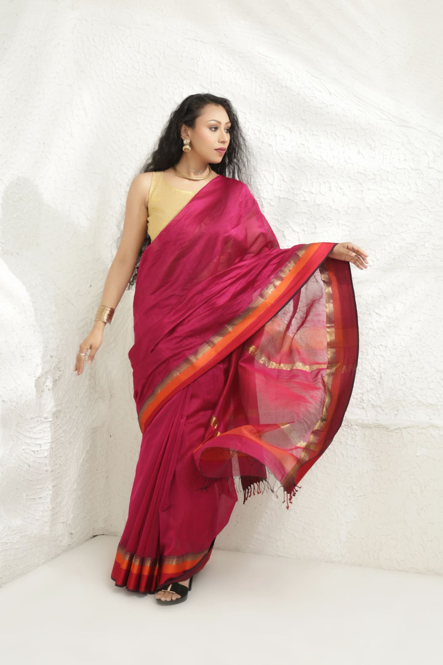 Magenta Pink Maheshwari silk saree