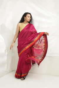 Magenta Pink Maheshwari silk saree
