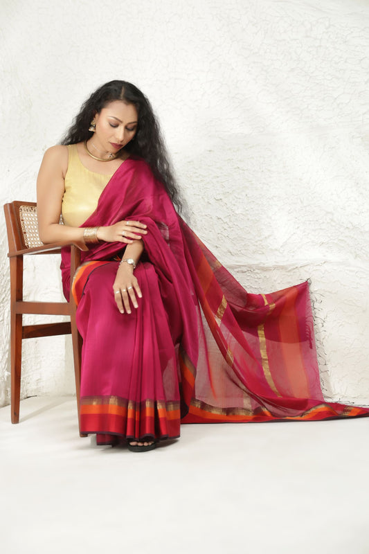 Magenta Pink Maheshwari silk saree