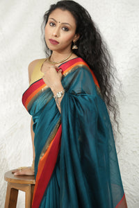 Teal blue Maheshwari silk saree