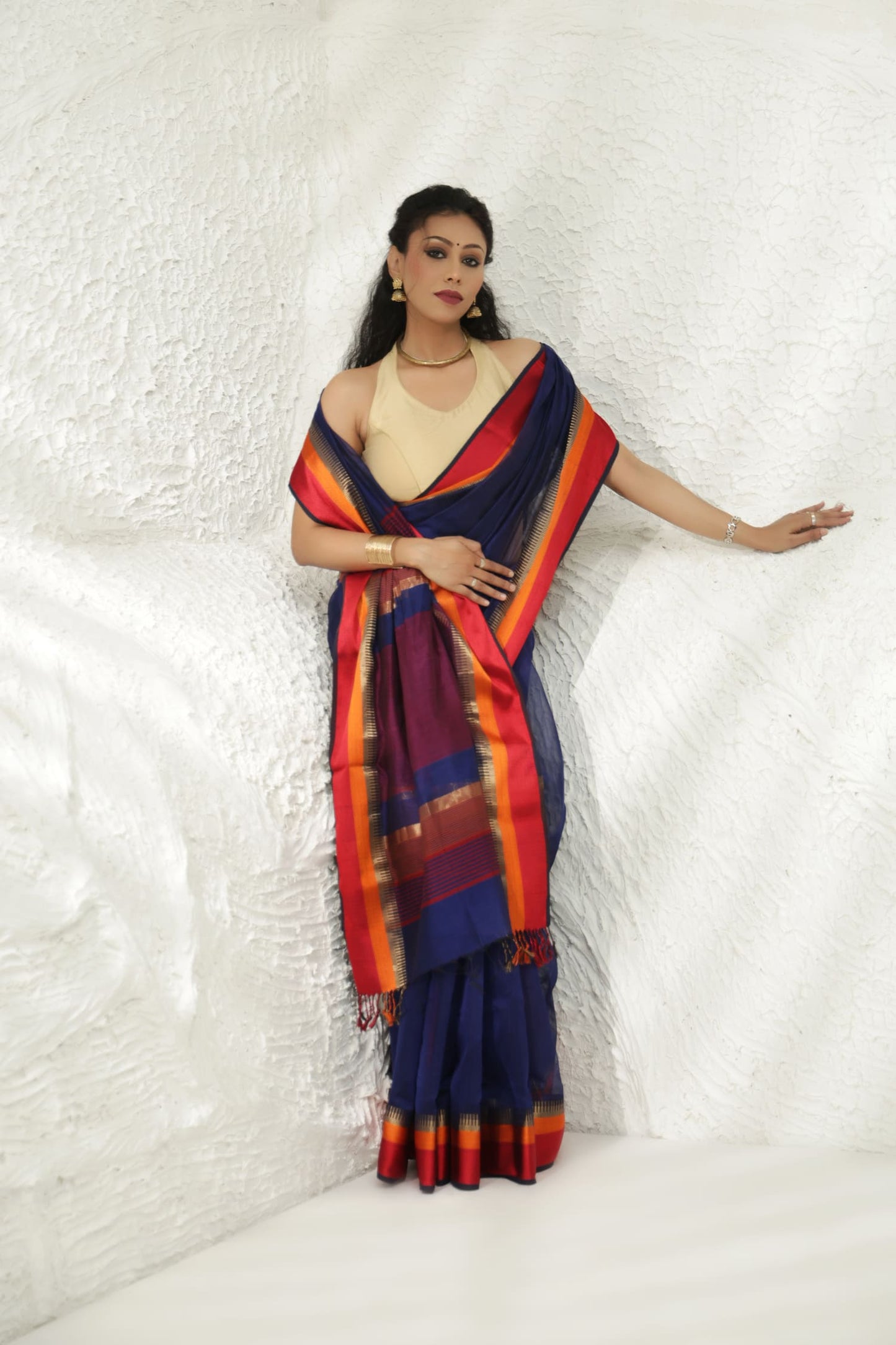 Royal blue Maheshwari silk saree