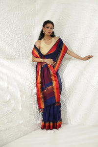 Royal blue Maheshwari silk saree