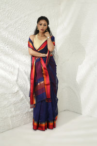 Royal blue Maheshwari silk saree