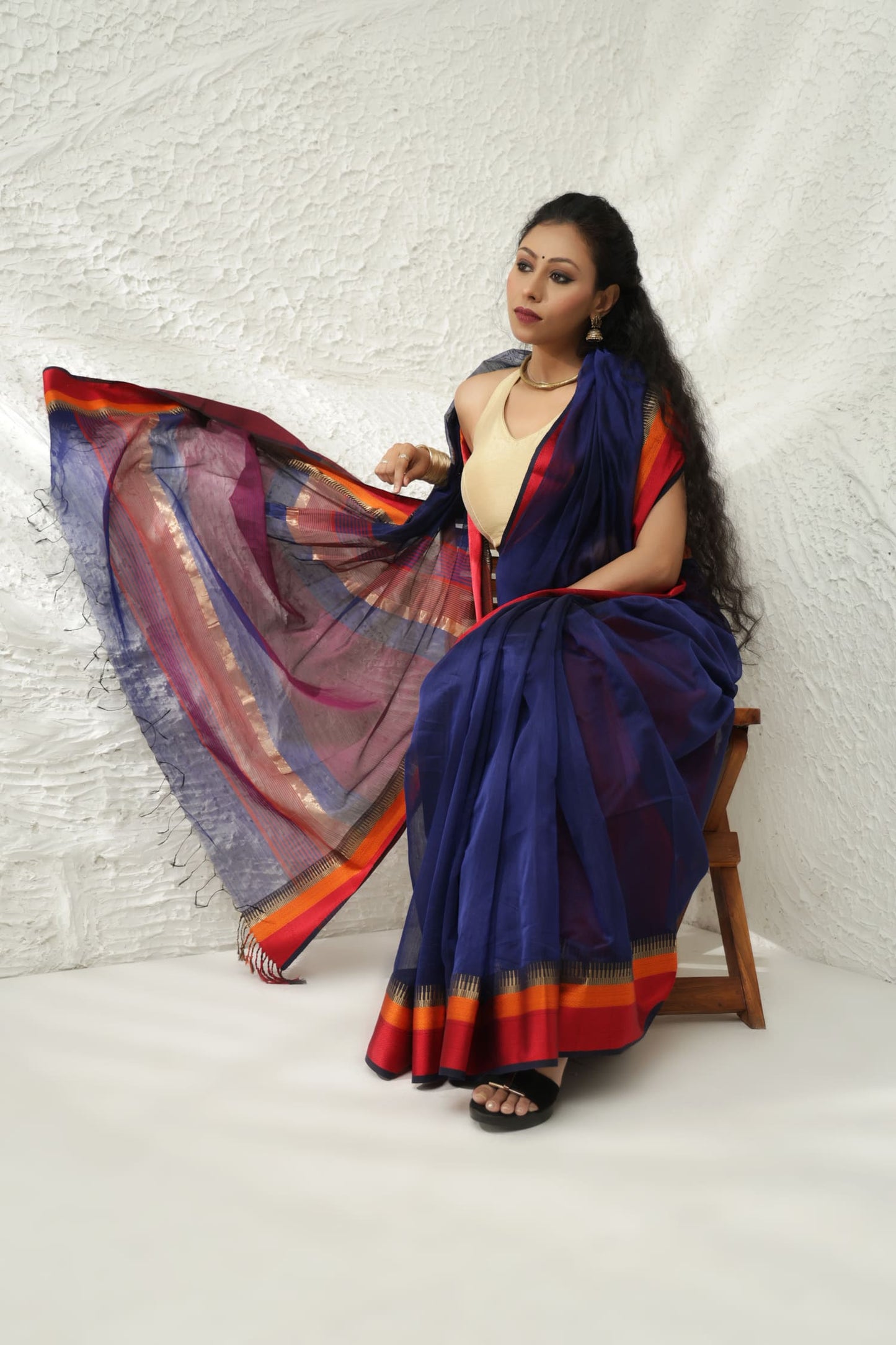 Royal blue Maheshwari silk saree