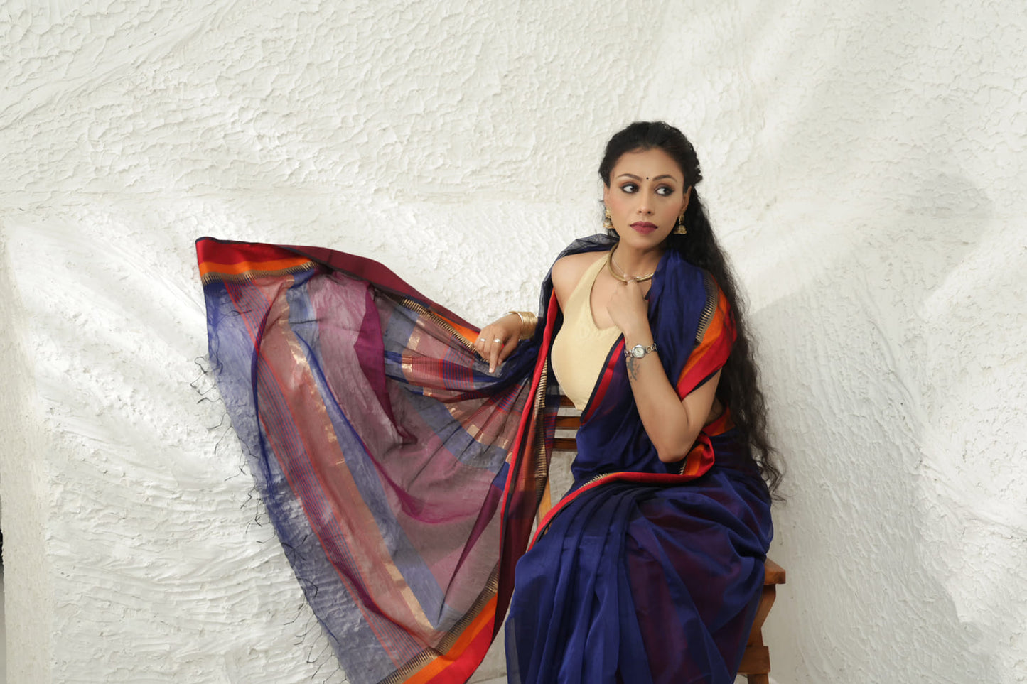 Royal blue Maheshwari silk saree