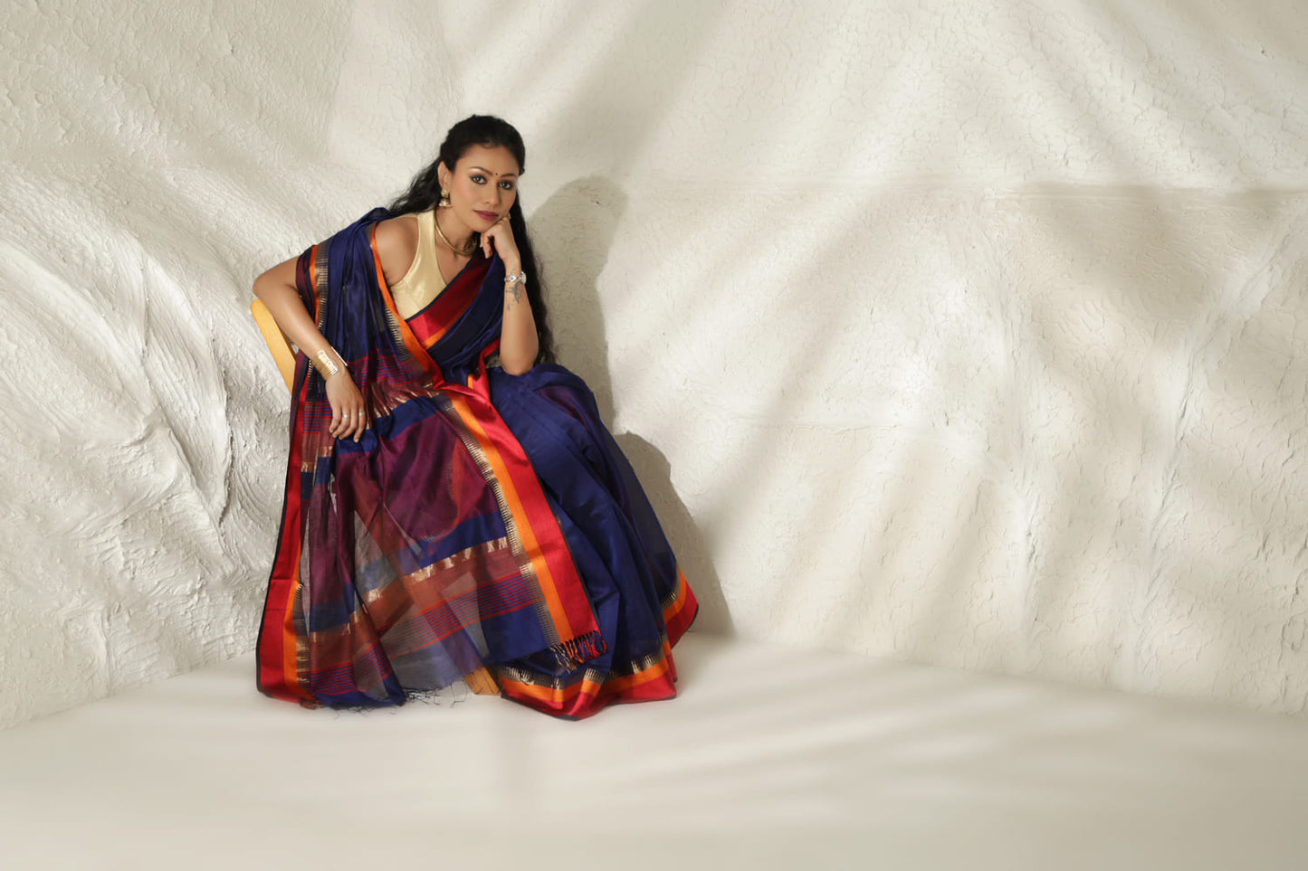 Royal blue Maheshwari silk saree
