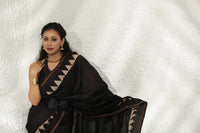 Black block print Chanderi Silk saree
