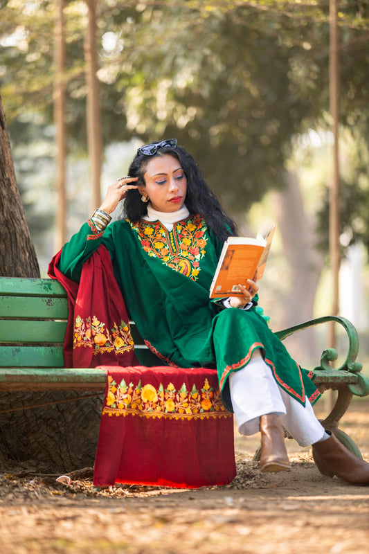 Maroon stole with Kashmiri embroidery