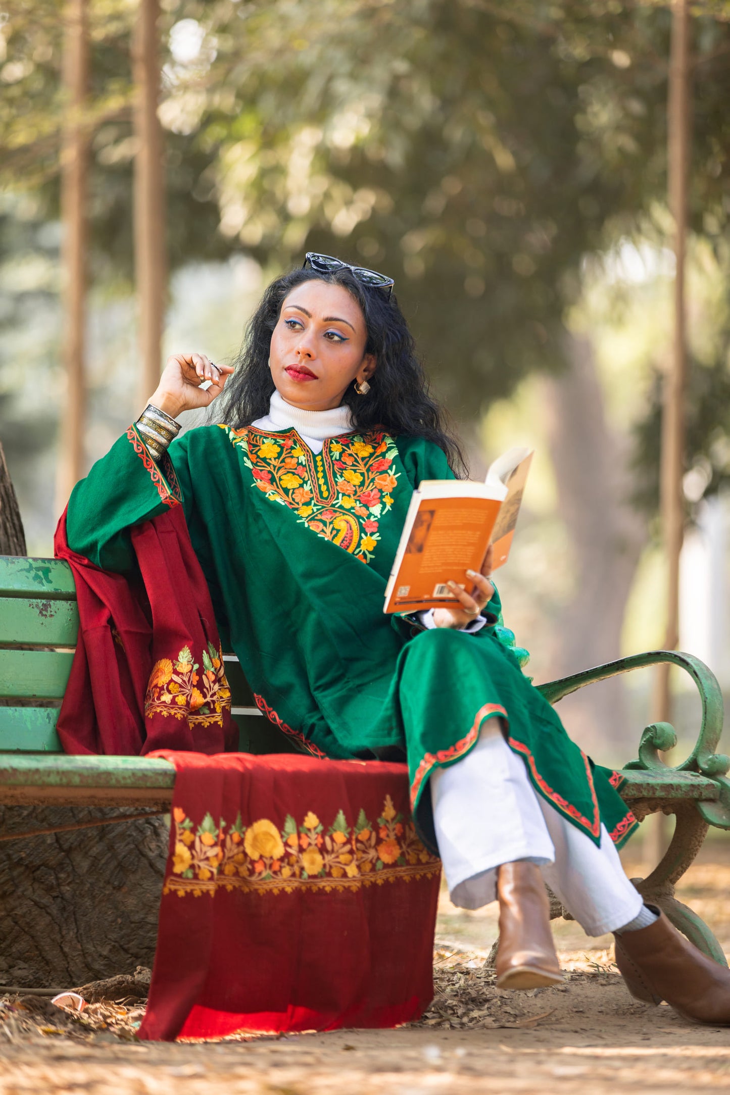 Maroon stole with Kashmiri embroidery