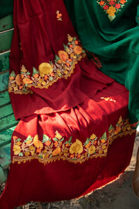 Maroon stole with Kashmiri embroidery