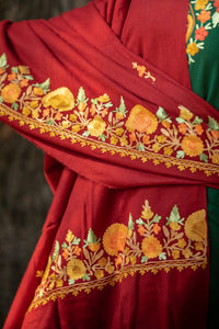 Maroon stole with Kashmiri embroidery