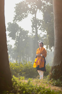 Mustard coloured Stole with Kashmiri embroidery