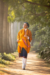 Mustard coloured Stole with Kashmiri embroidery