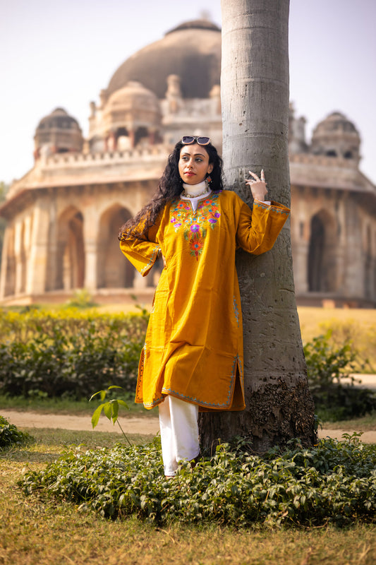Embroided Mustard Kashmiri Pheran