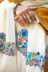 Pure white stole with Kashmiri embroidery