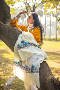 Pure white stole with Kashmiri embroidery