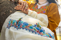Pure white stole with Kashmiri embroidery