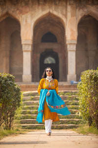 Aqua-blue coloured Stole with Kashmiri embroidery