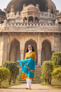 Aqua-blue coloured Stole with Kashmiri embroidery
