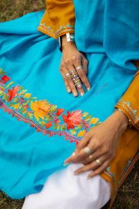 Aqua-blue coloured Stole with Kashmiri embroidery