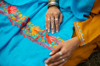 Aqua-blue coloured Stole with Kashmiri embroidery