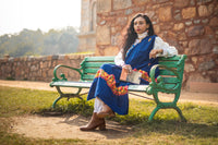 Royal-blue coloured Stole with Kashmiri embroidery