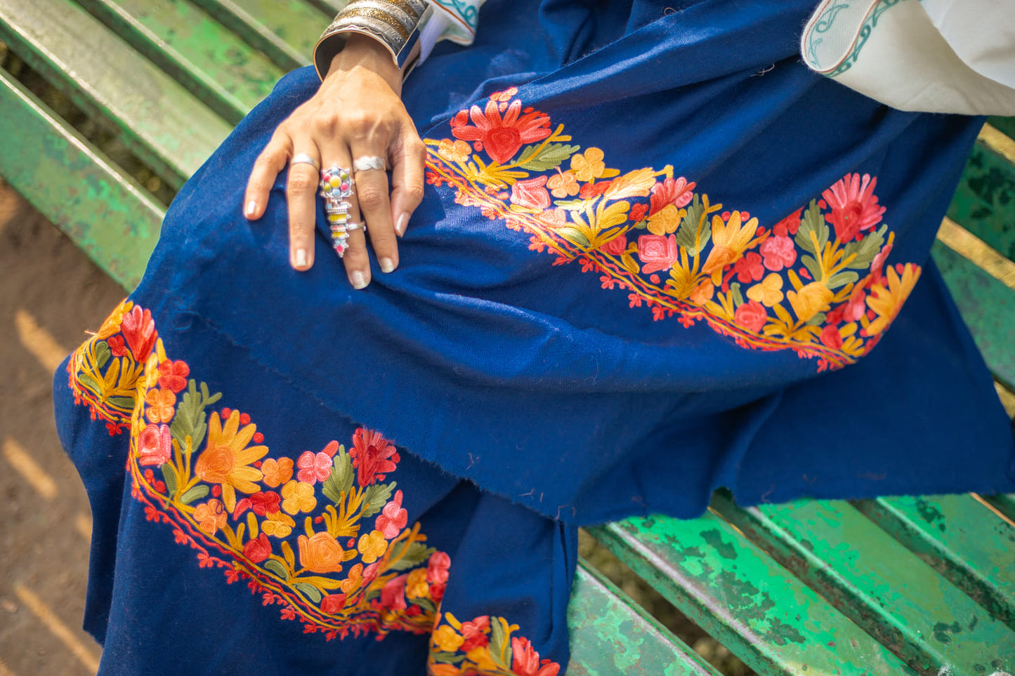 Royal-blue coloured Stole with Kashmiri embroidery