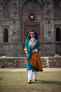 Mustard coloured Stole with Kashmiri embroidery