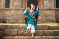 Embroided Teal blue Kashmiri Pheran