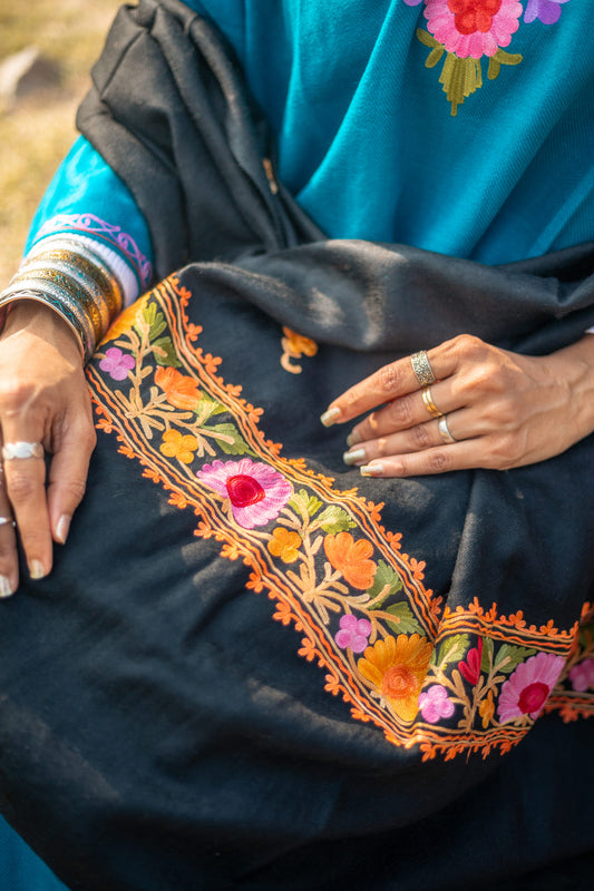 Black Stole with Kashmiri embroidery