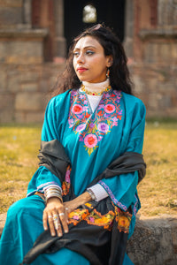 Embroided Teal blue Kashmiri Pheran