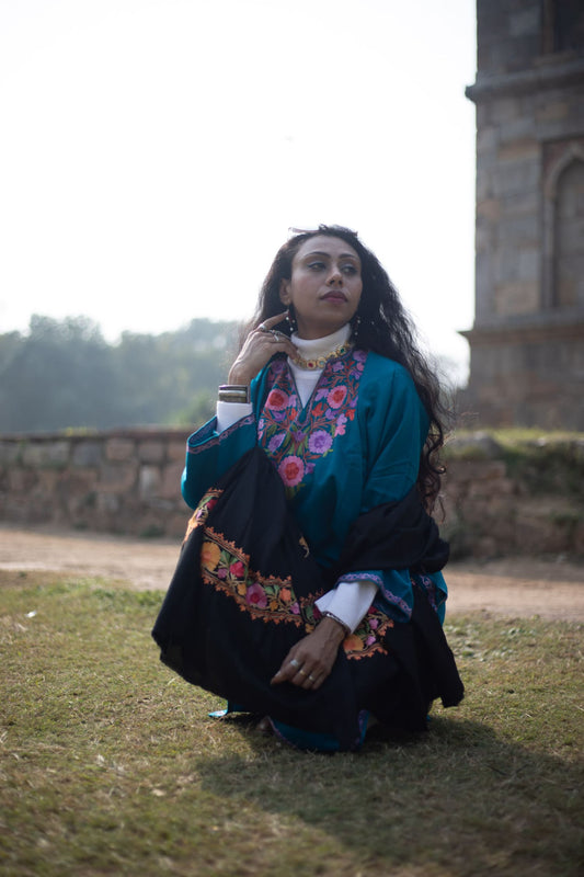 Black Stole with Kashmiri embroidery