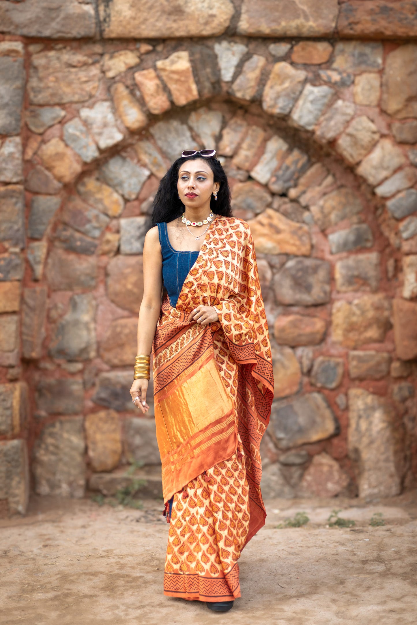 Modal silk saree with heavy Zari Pallu (Dusty Orange)
