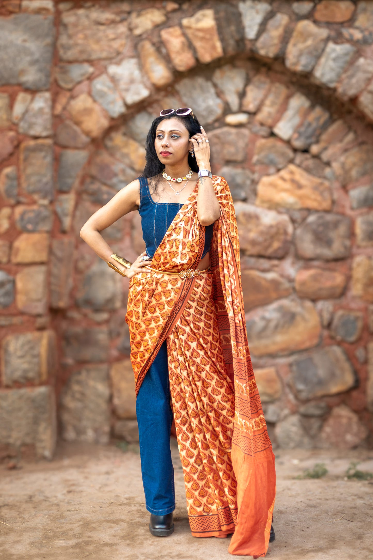 Modal silk saree with heavy Zari Pallu (Dusty Orange)