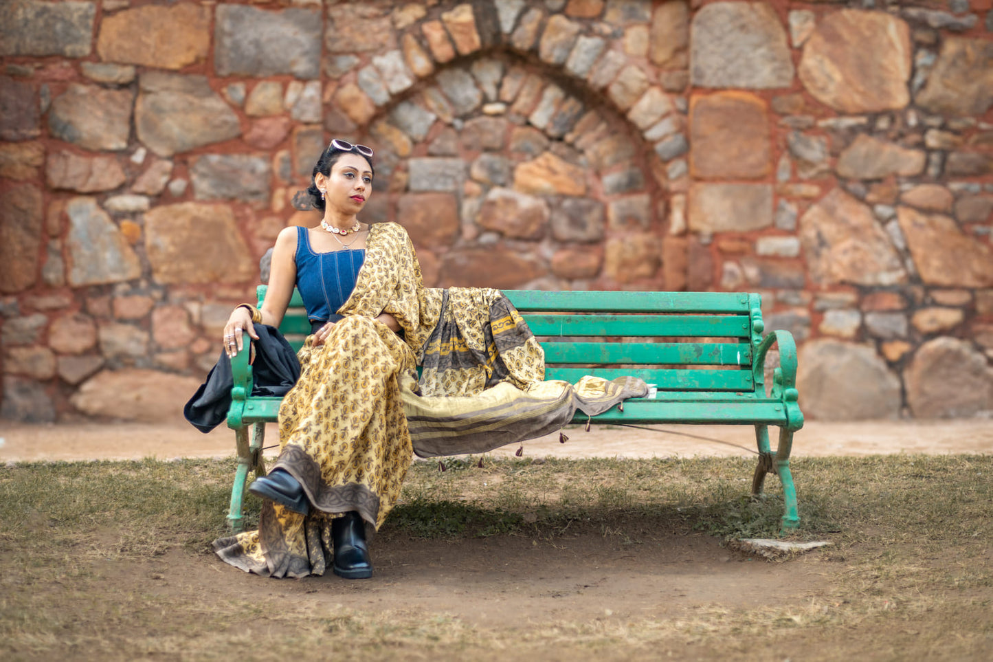 Modal silk saree with heavy Zari Pallu (Earthy yellow saree with Brown & yellow colour patterns)