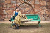 Modal silk saree with heavy Zari Pallu (Earthy yellow saree with Brown & yellow colour patterns)