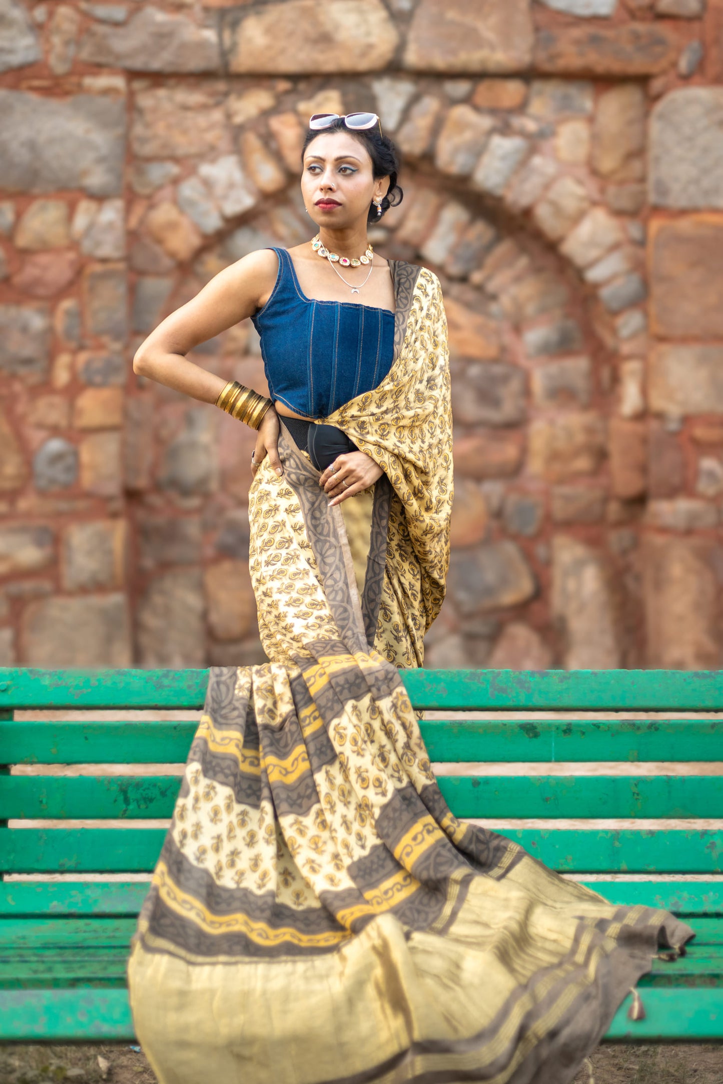 Modal silk saree with heavy Zari Pallu (Earthy yellow saree with Brown & yellow colour patterns)