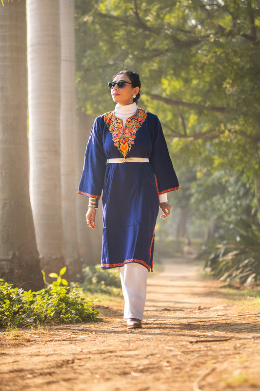 Embroided Navy blue Kashmiri Pheran