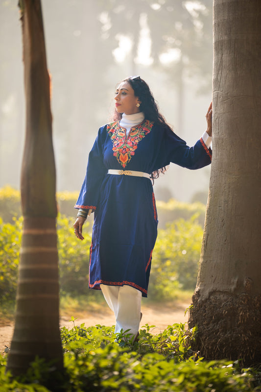 Embroided Navy blue Kashmiri Pheran