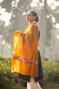Mustard coloured Stole with Kashmiri embroidery