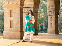 Sea-green coloured stole with Kashmiri embroidery