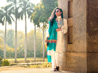 Sea-green coloured stole with Kashmiri embroidery
