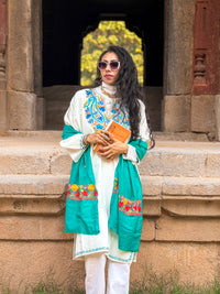 Sea-green coloured stole with Kashmiri embroidery